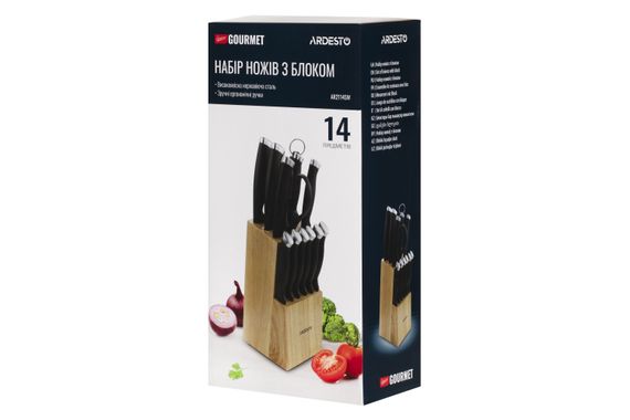 Набор ножей Ardesto Gemini Gourmet 14 пр., нерж.сталь, пластик, каучуковый блок (AR2114SW) | Зображення 1