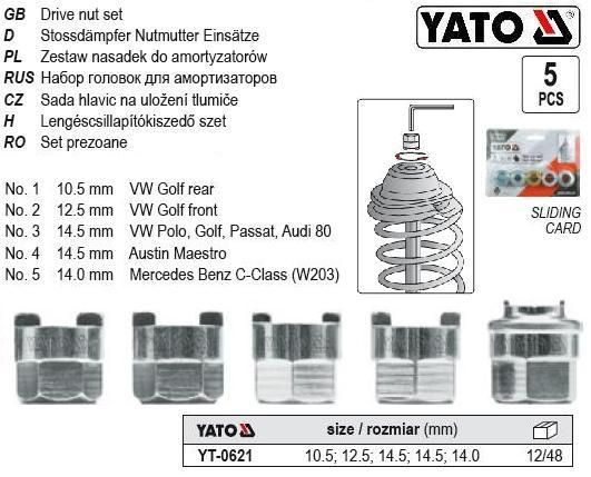 Набір насадки для амортизаторів 10,5; 12,5; 14,5; 14,5; 14,0 5 штук YATO-0621