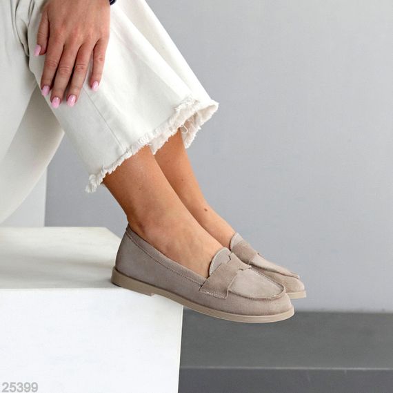 Зручні бежеві туфлі лофери натуральна замша в асортименті | Зображення 7