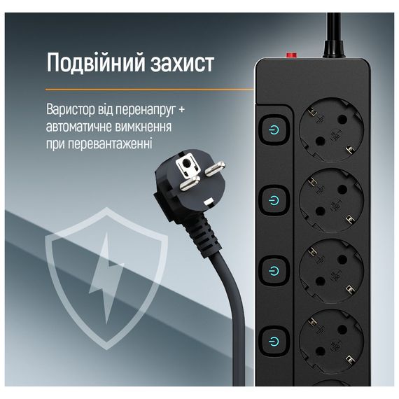Мережевий фільтр живлення ColorWay CW-PSEA52SBK 5 розеток2м (CW-PSEA52SBK) | Зображення 8