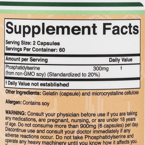 Лецитин Double Wood Phosphatidylserine 300 mg (2 caps per serving) 120 Caps | Зображення 1