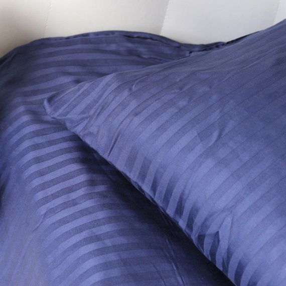 Комплект постільної білизни Stripe Sense Dark Blue сатин-страйп SoundSleep темно-синій сімейний | Зображення 7