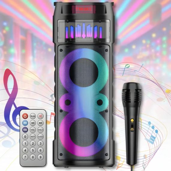 Портативна Bluetooth колонка 2х6.5" з дротовим мікрофоном і пультом ДК JQS6221 30W | Зображення 1