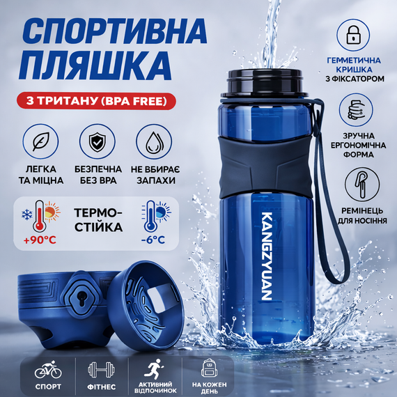 Спортивна бутылка для води KANGZYUAN 450 мл синя, тританова (BPA Free) | Зображення 2