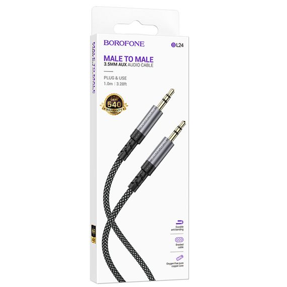 Аудіо кабель Aux Borofone BL24 Graceful (1m) Metal grey | Зображення 1