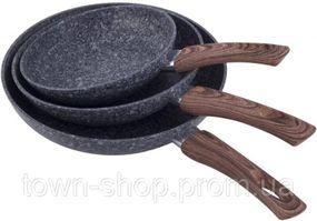 Набор 3 сковороды Kamille Grey Marble Ø20см, Ø24см, Ø28см, индукционные с антипригарным покрытием KM-4169