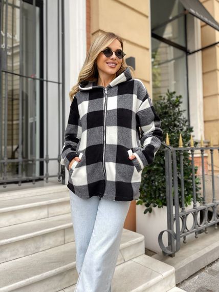 Женская теплая флисовая рубашка в клетку ALI302 цвет черный, размер 56/58 | Зображення 2