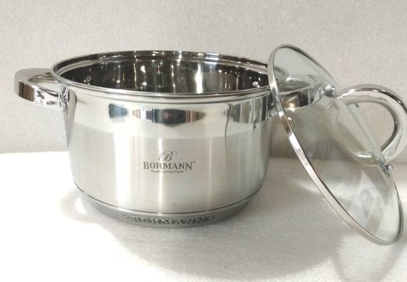 Каструля Bohmann BH-0715-24, 6. 5 л, 24 см, з нержавіючої сталі з кришкою, для всіх типів плит | Зображення 1