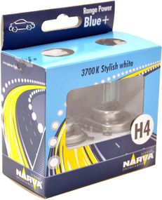 486772100 NARVA Лампа H4 12V 60/55W P43t 12V (2 шт.) RANGE POWER BLUE+ (3700K)