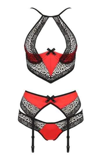 Комплект білизни з поясом для панчох SCARLET SET red S/M - Passion | Зображення 2