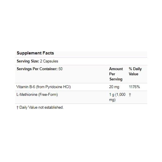 Метіонін NOW Foods L-Methionine 500 mg 100 Caps NOW-00117 | Зображення 2
