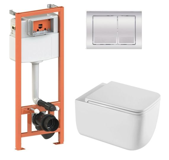 Набір Qtap Nest 4 в 1 підвісний унітаз Gemini Ultra Quiet 530х365х373 + комплект інсталяції QT2533076EUQW46161