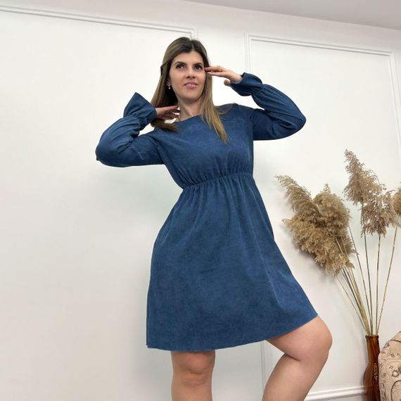 Женское модное вельветовое платье с завышенной талией GF08574 цвет синий, размер 42/44 | Зображення 4