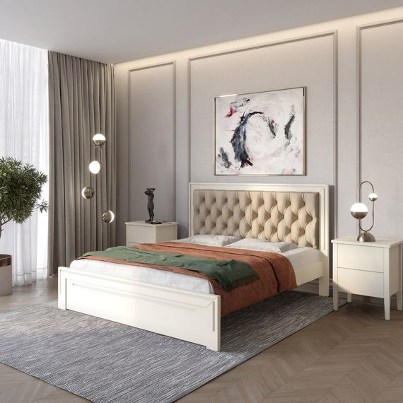 Двоспальне дерев&#039;яне ліжко Mebigrand Торонто Т3 Айворі (S0505Y30R)/Аляска 23 (бежевий) 140х200 см (MBG-7349)