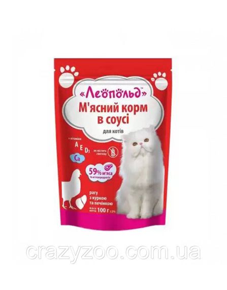 Влажный корм для котов Леопольд Рагу с курицей и печенью 100 г
