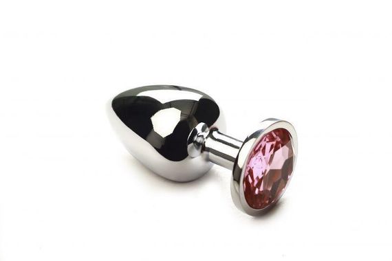Большая серебристая анальная пробкаSilver Pink Topaz, L с розовым кристаллом Sex Aura