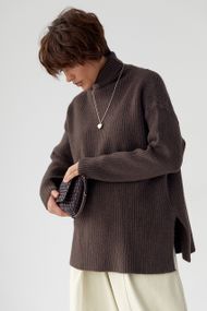 В'язана туніка в рубчик із високою горловиною - коричневий цвет, ONE SIZE (є розміри)