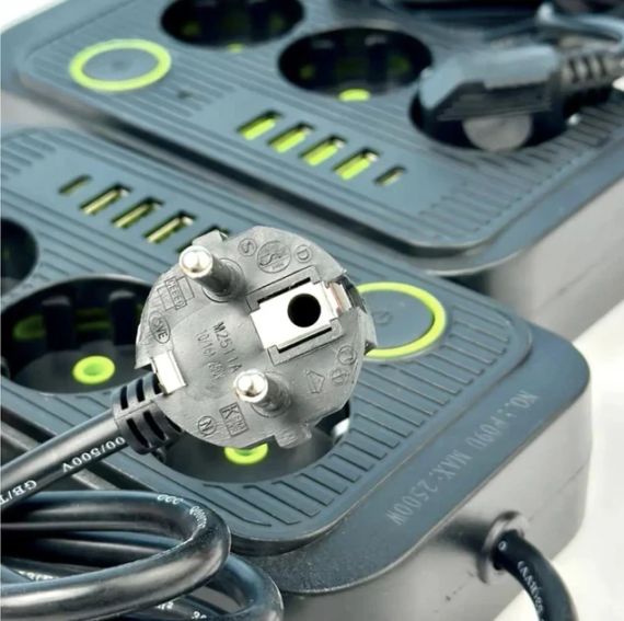 Мережевий фільтр живлення UA Power Socket F09U на 185 см 3 розетки +4USB +Type-C Port, мережевий подовжувач | Зображення 4