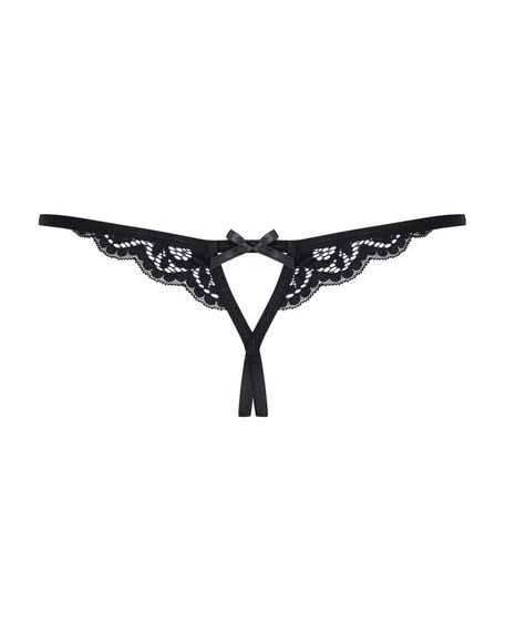 Мереживні танги з двома отворами Obsessive 831-THC-1 crotchless thong S/M, чорні, бантики | Зображення 5