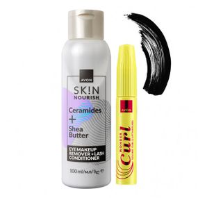 Косметический набор Avon | Средство для снятия макияжа с глаз с церамидами 100 мл + тушь для ресниц «Магический изгиб» 10 мл