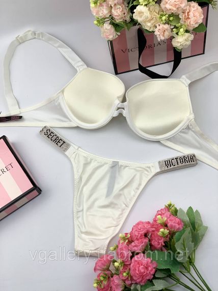 Білий комплект білизни Вікторія Сикрет | Ліфчик та трусики Літери Victoria's Secret L, 80С, Білий | Зображення 1