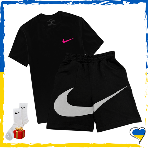 Комплект шорти Nike Big Swoosh та футболка Nike. Комплект Найк Біг Свуш Чорний, XS/S