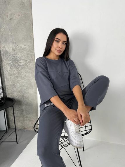 Женский спортивный прогулочный костюм с укороченными штанами NB24003 серый, размер 46/48 | Зображення 3