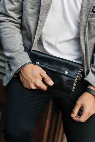 Шкіряна поясна сумка Skin and Skin Crossbody Bag M 24x13x3.5 см Чорна (WB01BL) | Зображення 8