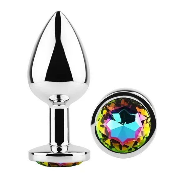 Анальна пробка із кристалом EGZO - Silver Round Plug Rainbow size S Sex Aura | Зображення 4