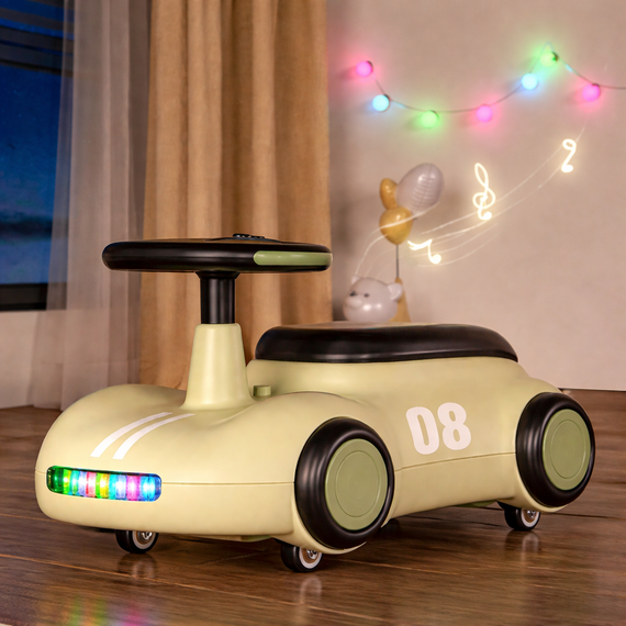 Дитяча машина-толокар S-628 "Retro Style" з LED-підсвічуванням, музичним кермом та багажником (Бежевий) | Зображення 2