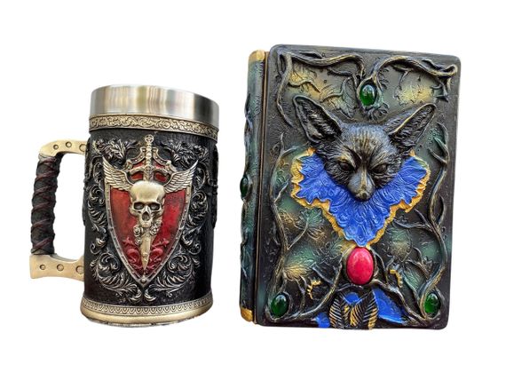 Подарунковий набір Кухоль 3D Крилатий Череп і Блокнот 3D «Лісовий Гримуар Лиси»