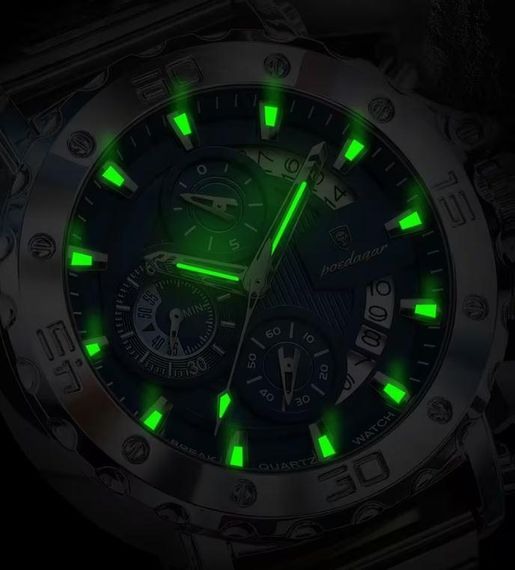 Мужские наручные часы Poedagar 892 Gold со светящимися в темноте стрелками золотистый металлический браслет | Зображення 5