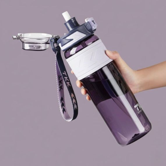 Спортивная бутылка TKK 1000 мл (1 л) - Фиолетовая Tritan BPA-free, ударопрочная эко-бутылка с антискользящим держателем | Зображення 1