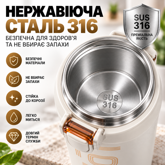 Термокухоль 600 мл з нержавіючої сталі 316 світло-сірий, вакуумний термос з кнопкою, герметична термочашка для кави та чаю | Зображення 5