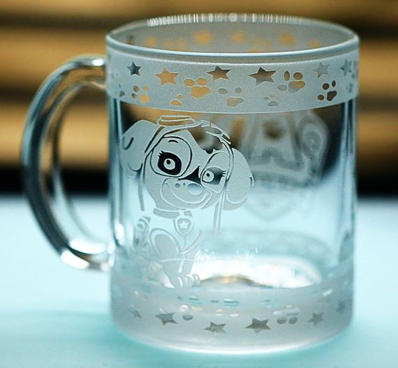 Детская стеклянная чашка-кружка 320 мл с гравировкой Щенячий патруль Скай | Зображення 3