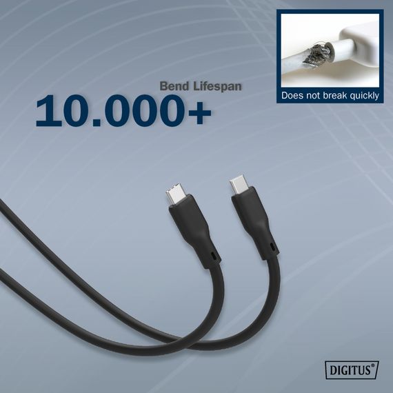 Дата кабель USB-C to USB-C 2.0m USB 3.2 Gen1 5G 100W 4K silicone black Digitus (AK-300342-020-S) | Зображення 6