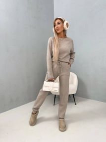 Женский теплый прогулочный костюм из ангоры кофта и штаны, LK144 цвет бежевый, размер 42/44