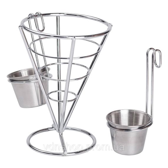 Корзинка для картошки фри и снеков с 2 соусниками 50 мл конусная 15х15х13.5 см HP-19-7 | Зображення 1