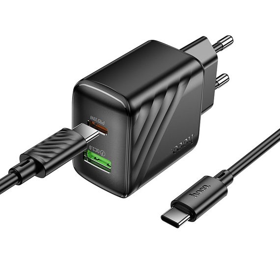 Набір СЗУ HOCO CS25A+кабель Type-C/Type-C, 1xUSB+1xUSB-C, PD20W+QC3.0, кабель 1м | Зображення 4