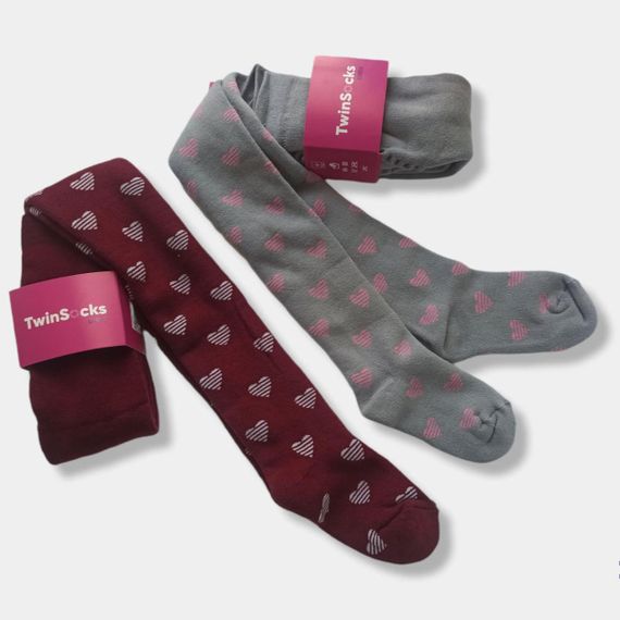 Колготи махрові для дівчинки з принтом сердечка Twinsocks 74-80 сірі | Зображення 1