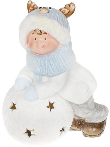 Фігура керамічна "Малюк в шапці-оленя на сніжку" 43.5см з LED-підсвіткою КОПІЯ