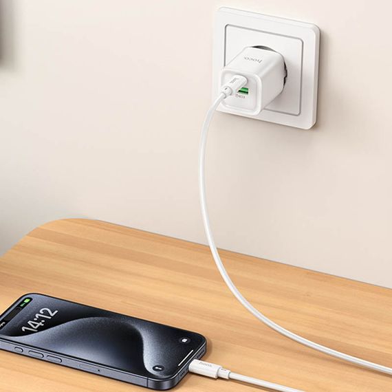 СЗУ Hoco C149A Charm PD30W+QC3.0 (1USB-A/1C) + кабель Type-C to Type-C White | Зображення 4