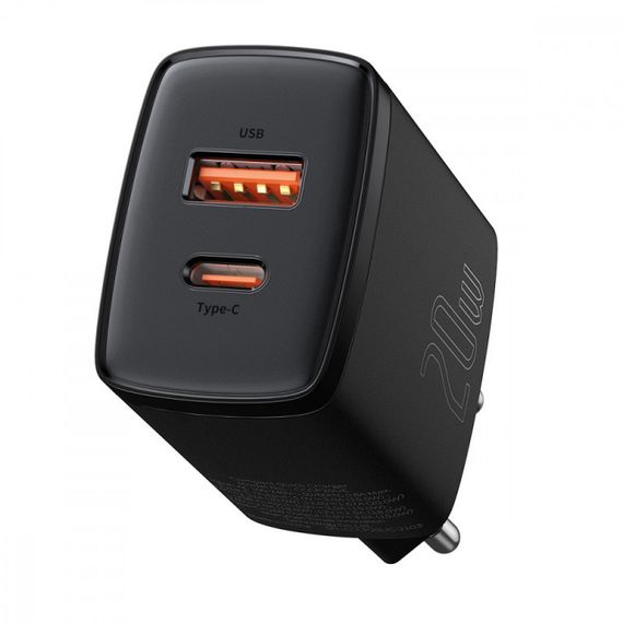 МЗП Baseus Compact Quick Charger 20W QC+PD (1USB-A/1C) (CCXJ-B) Black | Зображення 1