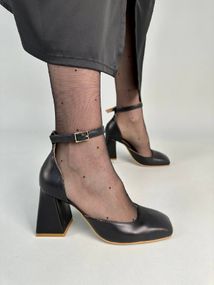 Туфли женские кожаные черные на каблуке