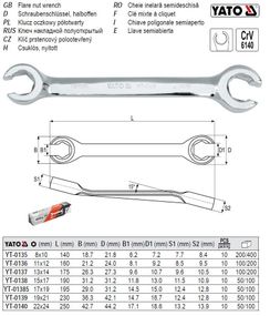 Ключ накидной полуоткрытый М=11х12 l=160 мм YATO Польща YT-0136
