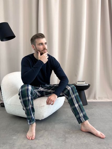 Чоловічі піжамні штани COSY в клітину синьо-зелені | Зображення 7