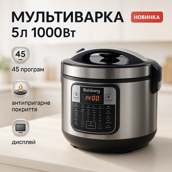 Мультиварка пароварка для дома Rainberg RB-6209 1000 W 6 л, Многофункциональная мультиварка SX-97