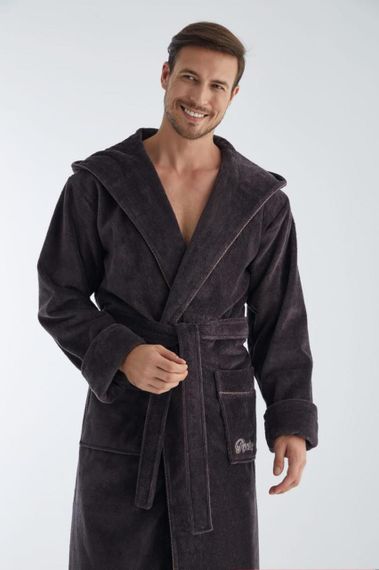 Чоловічий халат Nusa 1320 з капюшоном Баклажановий, 3XL