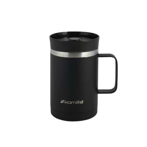 Термочашка 360мл з TPR вставкою нержавіюча сталь чорний KAMILLE 2038