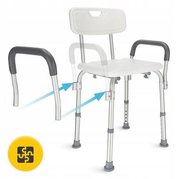 Крісло 4FIZJO для ванної та душу, регульоване, зі спинкою та підлокітниками White/Grey (P-5905973403405) | Зображення 2